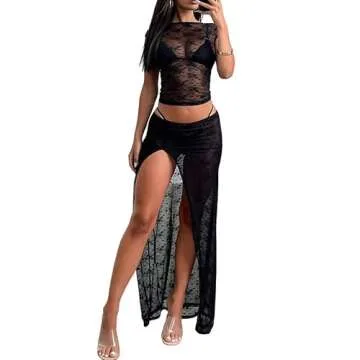 Women's Sexy Two Piece Long Skirt Set Halter Crop Tube Top and Split Maxi Skirt Summer Outfits Y2k Clubwear(A3- Black,S)