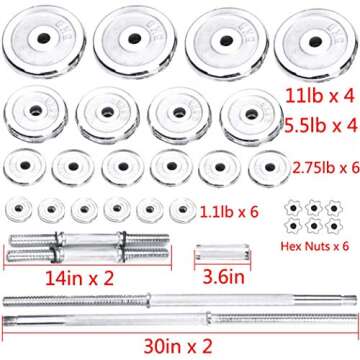 Adjustable Dumbbell Set, Chrome Weight Pair Solid Barbell 110 Lbs. Set [Fast Delivery from The U.S.]