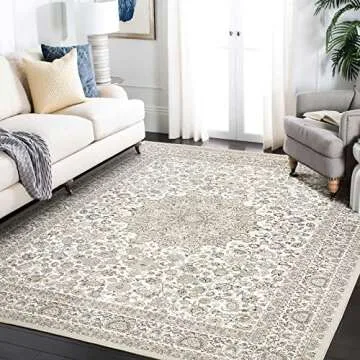 5x7 Machine Washable Area Rug - Soft Non Slip Floral Carpet