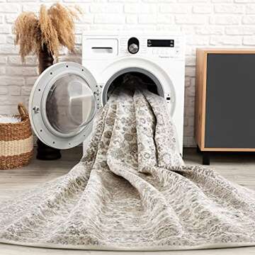 5x7 Machine Washable Area Rug - Soft Non Slip Floral Carpet