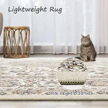 5x7 Machine Washable Area Rug - Soft Non Slip Floral Carpet