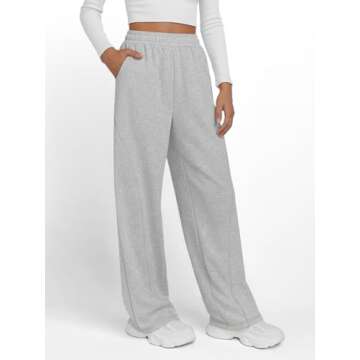 Trendy Queen Women's Wide Leg Sweatpants Baggy Y2K High Waisted Joggers Fall Fashion Clothes with Pockets 2025 Grey M
