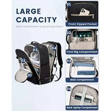 LOVEVOOK Travel Backpack for Women Men as Personal Item Flight Approved, 40L Luggage Carry on Backpack, 17.3inch Large Daypack Laptop Backpack Waterproof Outdoor Sports with 3 Packing Cubes, Black