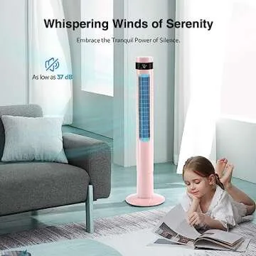 R.W.FLAME Tower Fan with Oscillation, Remote Control, 3 Wind Modes,Time Settings, Portable Bladeless Floor Fans for Home with Children/Pets/Elders(Pink, 43")