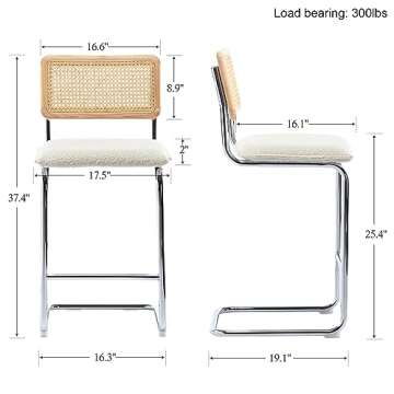 Scingu 26" Rattan Barstools Set of 4, Mid-Century Modern Upholstered Counter Height Bar Chairs with ...