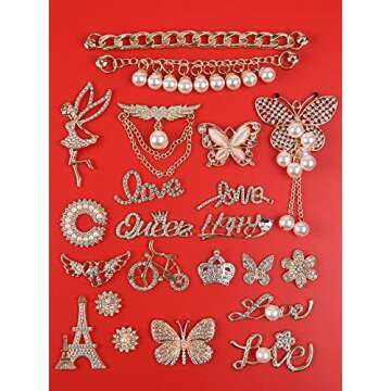 Bling Jewelry Shoes Charms Enamel Diamond Shoe Decoration with Chains Accessories for Girls Women ENAM002-gold-22pcs