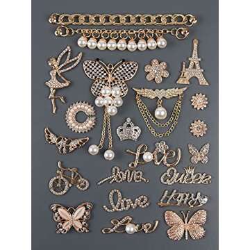 Bling Jewelry Shoes Charms Enamel Diamond Shoe Decoration with Chains Accessories for Girls Women ENAM002-gold-22pcs