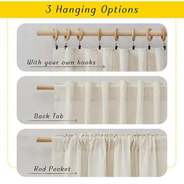 NICETOWN Flax Sheer Linen Curtains for Living Room 95 inch Long 2 Panels, Rod Pocket & Back Tab Semi...