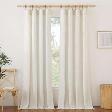 NICETOWN Flax Sheer Linen Curtains for Living Room 95 inch Long 2 Panels, Rod Pocket & Back Tab Semi Sheer Drapes Privacy Added with Light Filtering for Bedroom/Living Room, Natural, W55 x L95