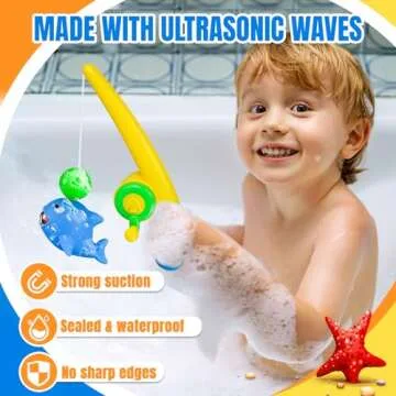 CozyBomB™ Baby Bath Toy Set | Magnetic Fishing Toy Water Table Bathtub Kiddie Party Toy Fishing Pole Rod, Mold-Free Soft Rubber Floating Fish, Toddler Bath Game Gifts Age 18 Months 3 4 5 6 Year Old