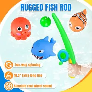CozyBomB™ Baby Bath Toy Set | Magnetic Fishing Toy Water Table Bathtub Kiddie Party Toy Fishing Pole Rod, Mold-Free Soft Rubber Floating Fish, Toddler Bath Game Gifts Age 18 Months 3 4 5 6 Year Old