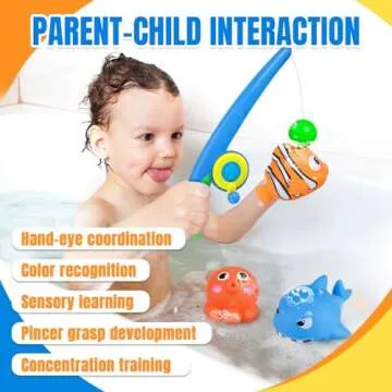 CozyBomB™ Baby Bath Toy Set | Magnetic Fishing Toy Water Table Bathtub Kiddie Party Toy Fishing Pole Rod, Mold-Free Soft Rubber Floating Fish, Toddler Bath Game Gifts Age 18 Months 3 4 5 6 Year Old