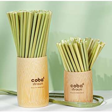 COBA Grass Straws Drinking – 100% Natural Eco Straws, Biodegradable, Disposable, Compostable Alternative to Plastic, Paper, Metal, Glass & Bamboo Straws – Pack 110