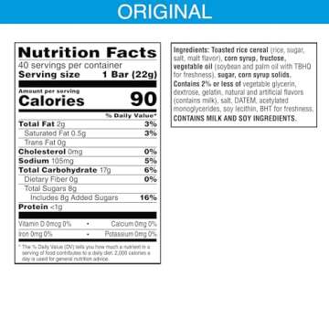 Kellogg's Rice Krispies Treats Crispy Marshmallow Squares Original, 0.78 Oz, 40 Ct