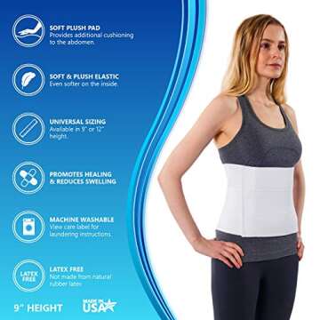 NYOrtho Plush Stomach Abdominal Binder - Soft Latex-Free Abdomen Wrap for Men and Women (60" - 75") 3 PANEL - 9"- Made in USA
