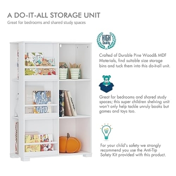 UTEX Kids Bookshelf with 6 Cube Storage for Kids