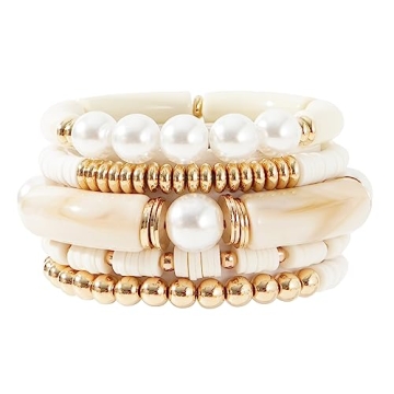 GOOJIDS Bamboo Tube Bangles Bracelet Chunky Curved Stacking Clear Acrylic Colorful Beads Stretchable...