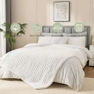 Esterra Chunky Knit Blanket Throw 50"x60", 100% Hand Knitted Chenille Throw Blanket, Cozy Soft Thick Cable Knit Throw Large Rope Knot Crochet Throw Blanket for Sofa Couch Bed, Snow White