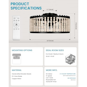 Frstem Boho 20" Fandelier with Light & Remote Control