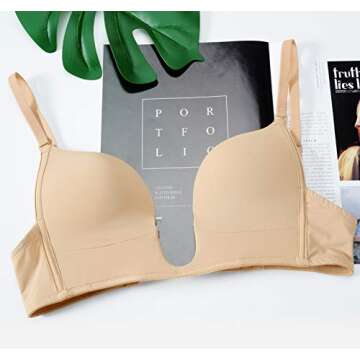 JOATEAY Women's Deep Plunge Bra Convertible Push up Low Cut Seamless Wireless Bra Red Carpet(Light Beige,34D)