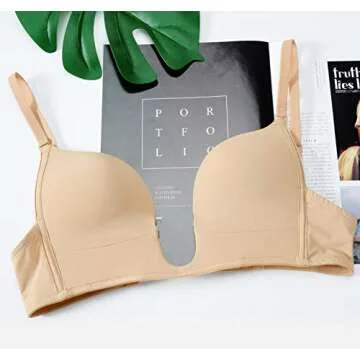 JOATEAY Women's Deep Plunge Bra Convertible Push up Low Cut Seamless Wireless Bra Red Carpet(Light Beige,34D)