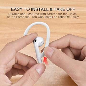 AirPods Ear Hooks Compatible with Apple AirPods 1, 2, 3, 4, Pro and Pro 2, ICARERSPACE Anti-Slip Sports Ear Hooks for AirPods 1, 2, 3, 4, Pro and Pro 2 - White