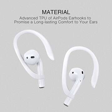 AirPods Ear Hooks Compatible with Apple AirPods 1, 2, 3, 4, Pro and Pro 2, ICARERSPACE Anti-Slip Sports Ear Hooks for AirPods 1, 2, 3, 4, Pro and Pro 2 - White