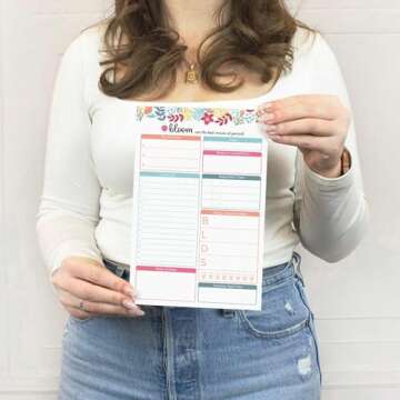 bloom daily planners Daily Planning System Tear Off to-Do Pad - Undated Checklist Notepad Organizer with Perforated Sheets - 6" x 9" (Floral Dots)