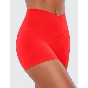 CRZ YOGA Womens Butterluxe Crossover Biker Shorts 3 Inches - Criss Cross High Waisted Workout Yoga Buttery Soft Dark Red Medium