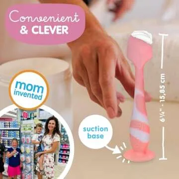 Bumco Baby Bum Brush - BPA-Free Diaper Cream Spatula with Suction Cup Base, Soft & Flexible Silicone, Wipe-Clean, Mom-Invented Diaper Bag Essentials (Light Pink Swirl)