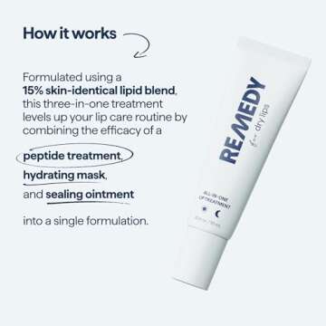 Remedy for Dry Lips - Hydrating and Healing Lip Balm Ointment with Ceramides, Peptides, and Dimethic...