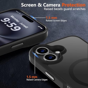 MOCCA Strong Magnetic for iPhone 16 Case, [Compatible with Magsafe][16FT Mil-Grade Drop Protection] Slim Thin Translucent Matte Protective Cover Case for iPhone 16 Phone Case 6.1", Black