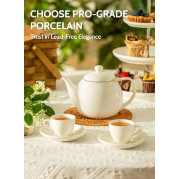 Sweese Teapots for Tea, 27 oz Porcelain Tea pot with Removable Stainless Steel Infuser, Tea Pots for Loose Tea - White