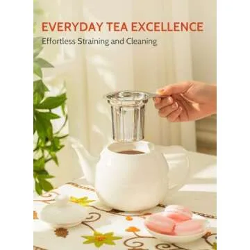 Sweese Teapots for Tea, 27 oz Porcelain Tea pot with Removable Stainless Steel Infuser, Tea Pots for Loose Tea - White