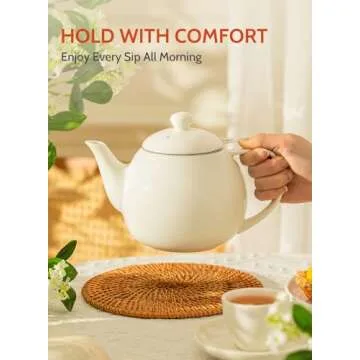 Sweese Teapots for Tea, 27 oz Porcelain Tea pot with Removable Stainless Steel Infuser, Tea Pots for Loose Tea - White