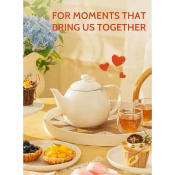 Sweese Teapots for Tea, 27 oz Porcelain Tea pot with Removable Stainless Steel Infuser, Tea Pots for Loose Tea - White