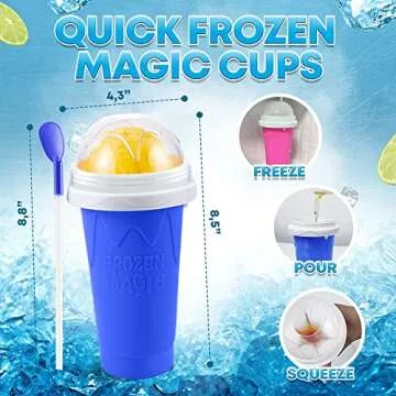 Slushie Cup 2 Pack, Quick Frozen Magic Slushy Cup, Reusable Modern Double Layer Slushie Maker Cup for Ice Cream, Milk, Juice Make, Slushy Cup with Straw & Spoon for Kids, Friends & Family
