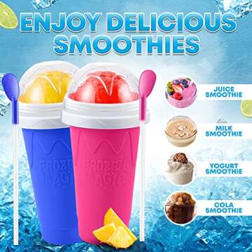 Slushie Cup 2 Pack, Quick Frozen Magic Slushy Cup, Reusable Modern Double Layer Slushie Maker Cup for Ice Cream, Milk, Juice Make, Slushy Cup with Straw & Spoon for Kids, Friends & Family