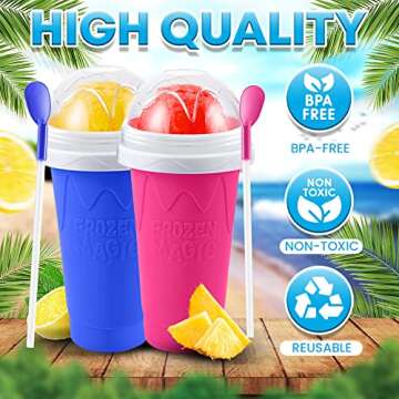 Slushie Cup 2 Pack, Quick Frozen Magic Slushy Cup, Reusable Modern Double Layer Slushie Maker Cup for Ice Cream, Milk, Juice Make, Slushy Cup with Straw & Spoon for Kids, Friends & Family