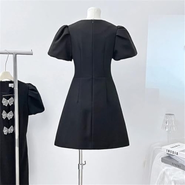 Elegant Black Party Dress with Crystal Bow Embellishments