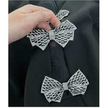 Elegant Black Party Dress with Crystal Bow Embellishments