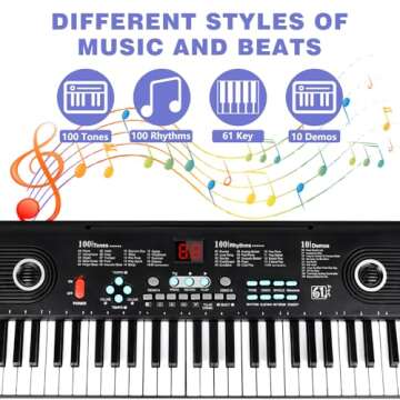 Portable 61 Key Keyboard Piano for Beginners with Microphone