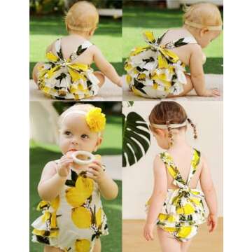 PrinceSasa Baby Girl's Clothes Lemon Floral Summer Cake Smash Romper and Headband for Newborn Gifts,A6,13-24 Months(Size L)