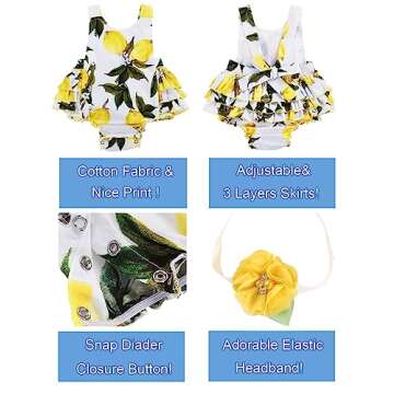 PrinceSasa Baby Girl's Clothes Lemon Floral Summer Cake Smash Romper and Headband for Newborn Gifts,A6,13-24 Months(Size L)