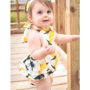 PrinceSasa Baby Girl's Clothes Lemon Floral Summer Cake Smash Romper and Headband for Newborn Gifts,A6,13-24 Months(Size L)