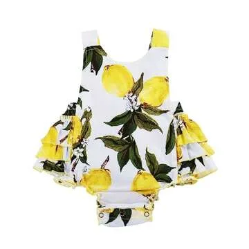 PrinceSasa Baby Girl's Clothes Lemon Floral Summer Cake Smash Romper and Headband for Newborn Gifts,A6,13-24 Months(Size L)