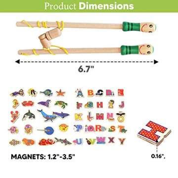 PETITOY Magnetic Wooden Fishing Game Toy for Toddler Kids Boy Girl Alphabet and Numbers with Catching Magnet Poles, Preschool Board Games Learning Education 3 4 5 Year Old