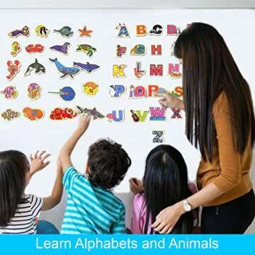 PETITOY Magnetic Wooden Fishing Game Toy for Toddler Kids Boy Girl Alphabet and Numbers with Catching Magnet Poles, Preschool Board Games Learning Education 3 4 5 Year Old