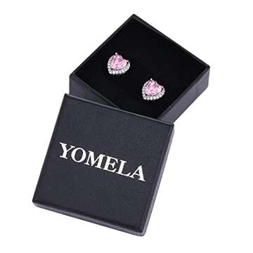 CZ Stud Earrings, Heart Earrings for Women YOMELA White Gold Small Dainty Pink Heart Cubic Zirconia Halo Stud Earrings Hypoallergenic for Women