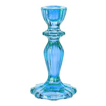 Talking Tables Blue Glass Candlestick Holder for Elegant Dining or Home Decor
